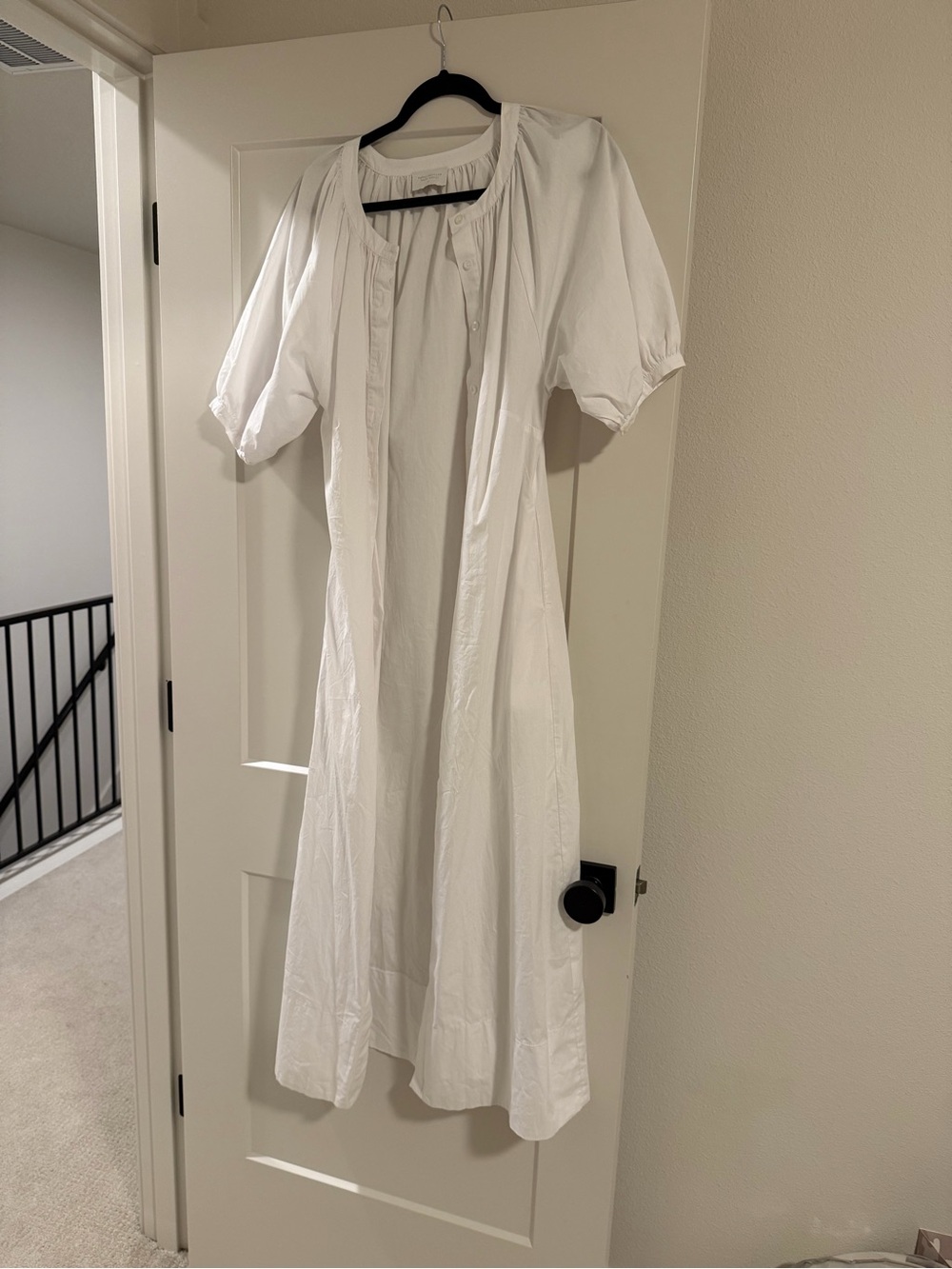 Recollection White Women’s Maxi Button Dress with Puff Sleeves